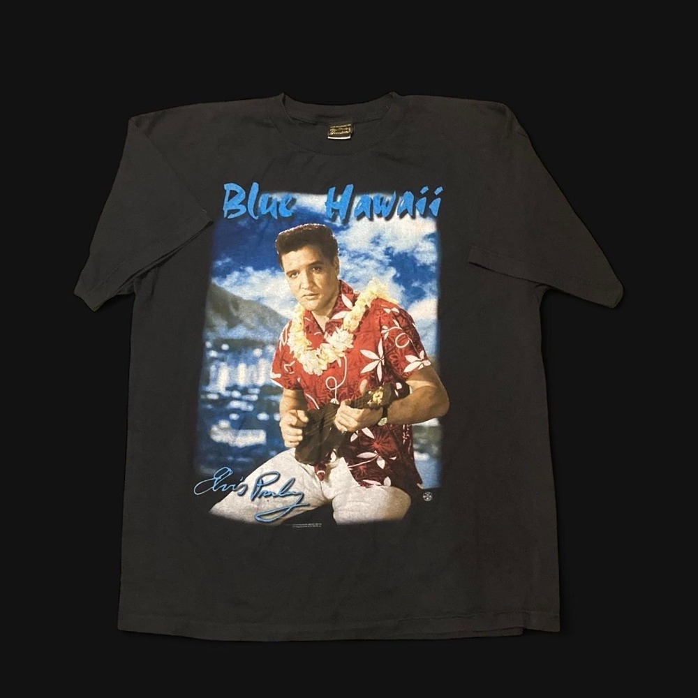 Vintage 1998 Elvis Presley black Blue Hawaii tee Graceland AAA XXL/23.5